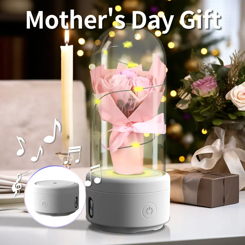 Rose-Shaped Led Bouquet Lamp – Bluetooth Speaker & Illuminated Glass Ornament For Mother’S Day 1