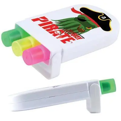 Set Of 3 Retractable Highlighter Wax Markers In Compact White Case 1