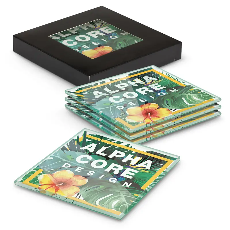 Set Of Four Square Tempered Glass Coasters 1