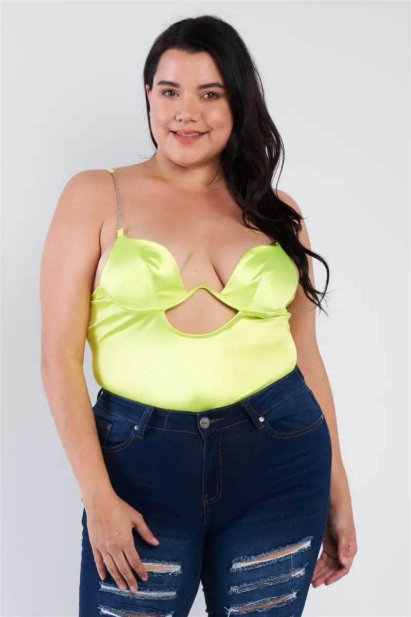Silk-Chain Plus Size Bodysuit – High Thong & Center Cutout Design 1