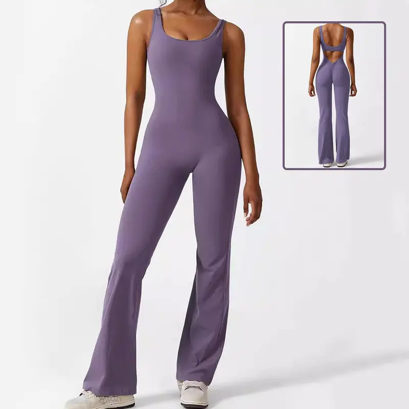 Sleeveless Flared Jumpsuit For Fitness – Yoga-Ready, Full-Length Leg Jumpsuit With Stretch Fabric 1