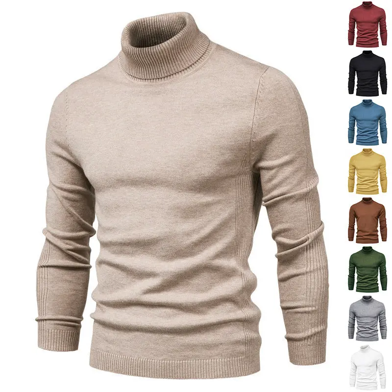 Slim-Fit Turtleneck Pullover – Solid Color Casual Winter Sweater For Men 1