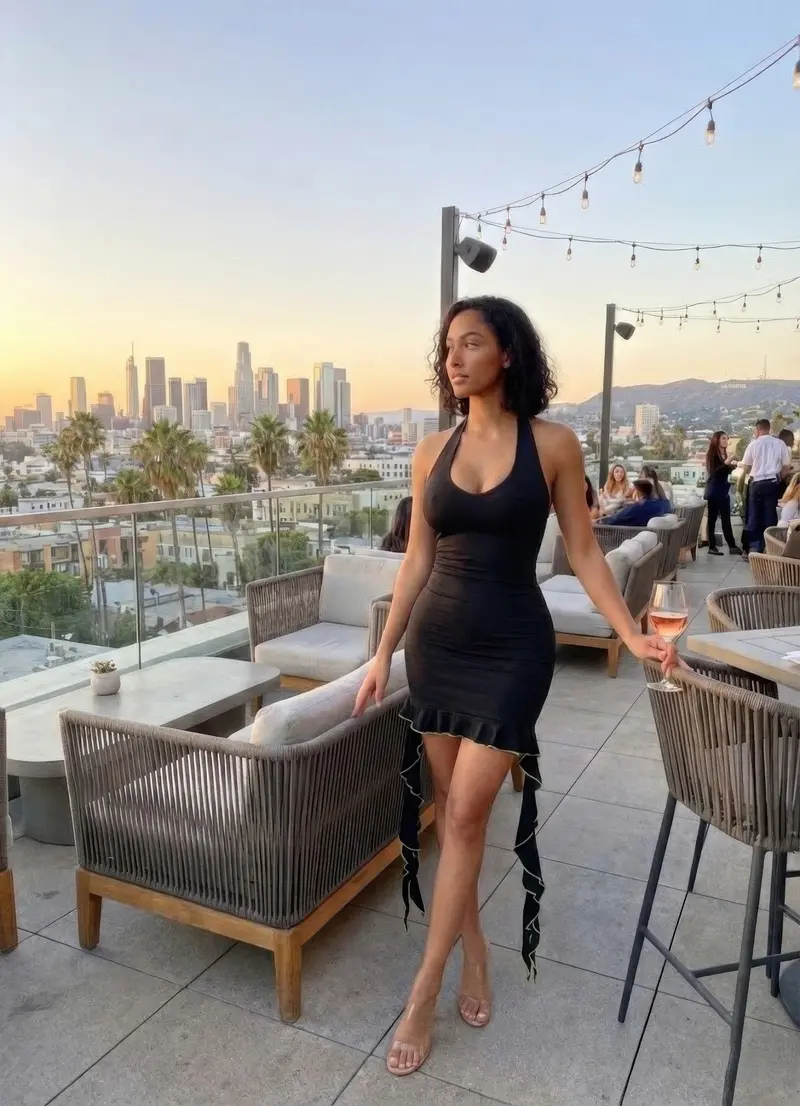 Solid Deep V-Neck Ruffled Mini Dress 1