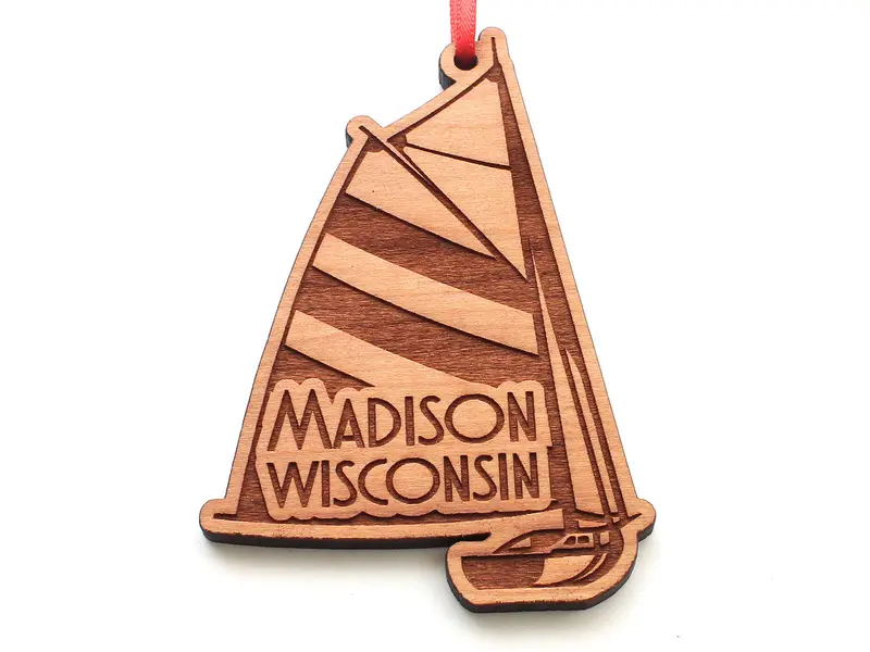 Striped Sailboat Ornament Celebrating Madison, Wi 1