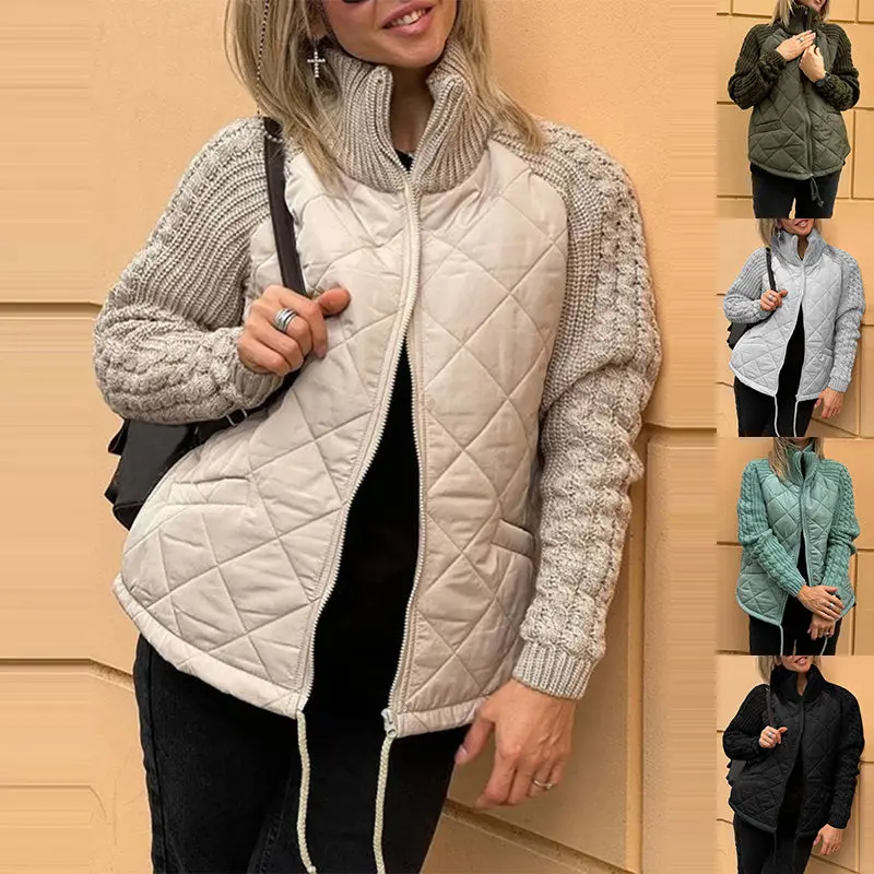 Textured Knit Stand-Collar Jacket With Zipper Closure And Practical Pockets 1