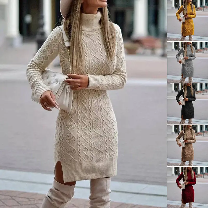 Turtleneck Knit Dress Featuring A Flattering Slit And Cozy Winter Weight 1