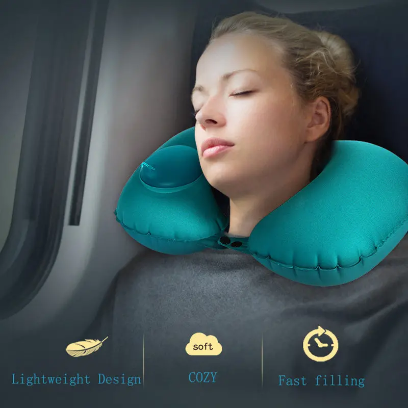 U-Shaped Inflatable Travel Neck Pillow – Portable Air Cushion For Car, Plane, Or Office Naps 1