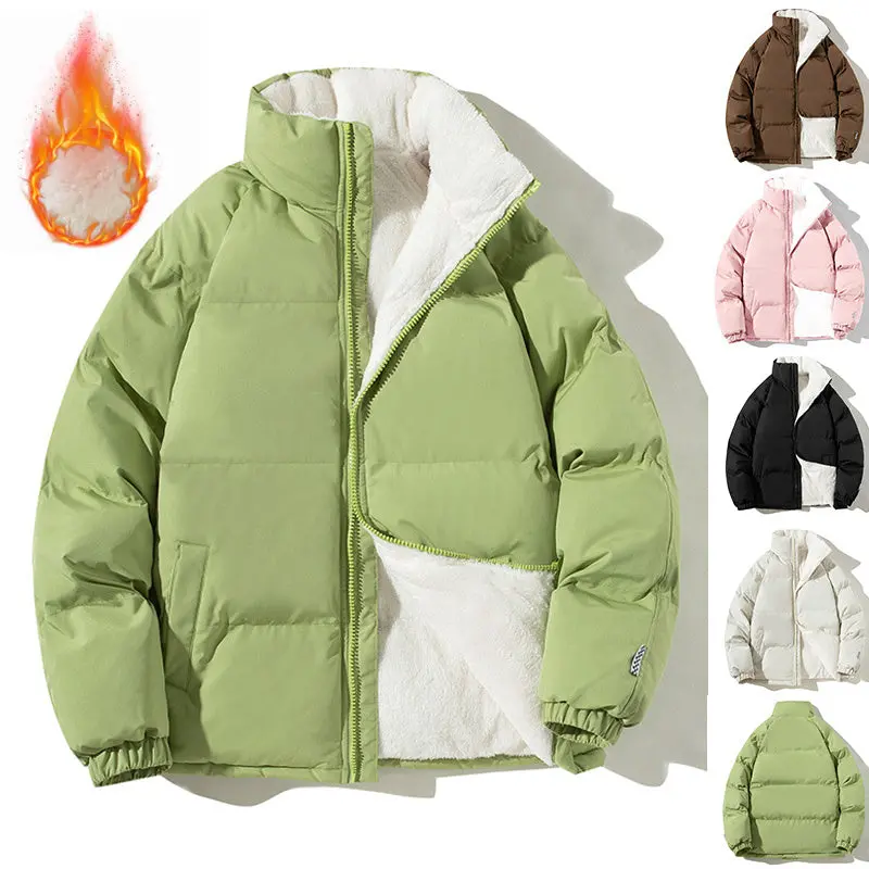 Unisex Plush Winter Coat – Oversized Stand-Collar Jacket With Warm Filling And Pockets 1