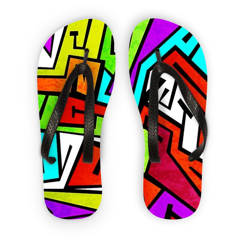 Vibrant Graffiti Flip Flops For Adults 1