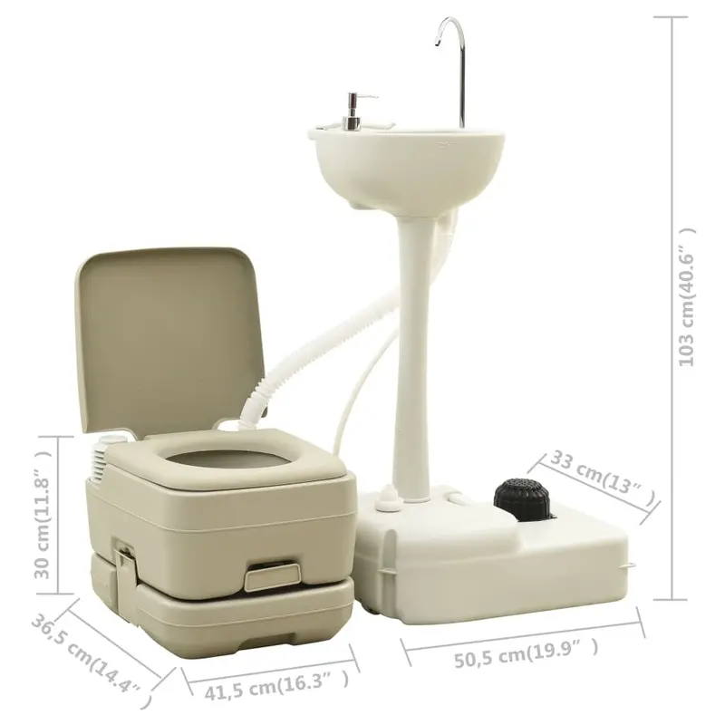 Vidaxl Portable Camping Toilet System – 10+10L Waste Tanks With 20L Handwash Stand (Grey) 1