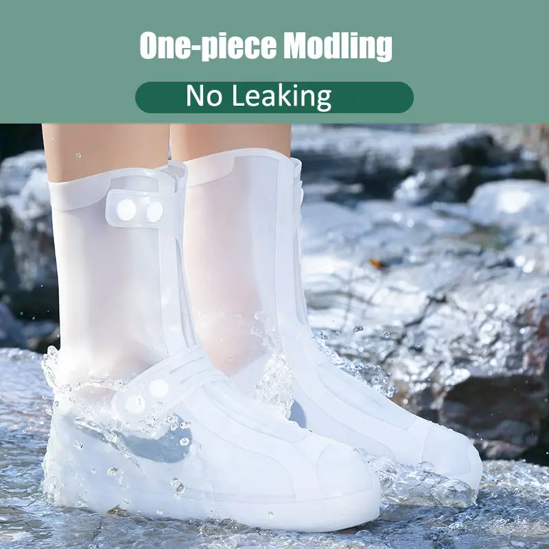 Water-Resistant White Pvc High-Top Reusable Shoe Covers For Women 1