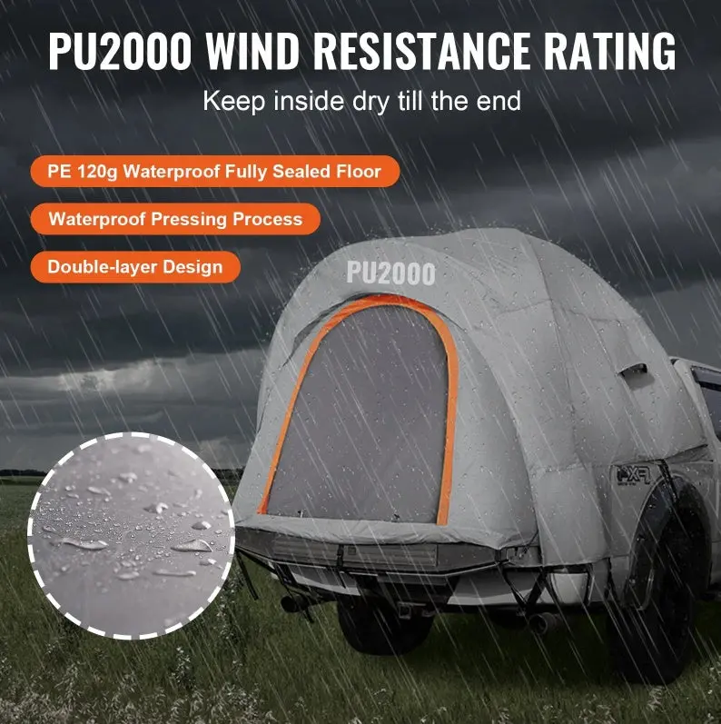 Waterproof Double-Layer Pickup Truck Bed Tent With Rainfly And Carry Bag For 2–3 Campers 1