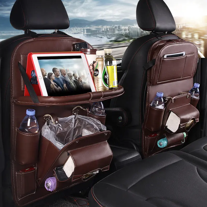 Waterproof Pu Leather Car Seatback Organizer – Hanging Storage Tray For On-The-Go Essentials 4