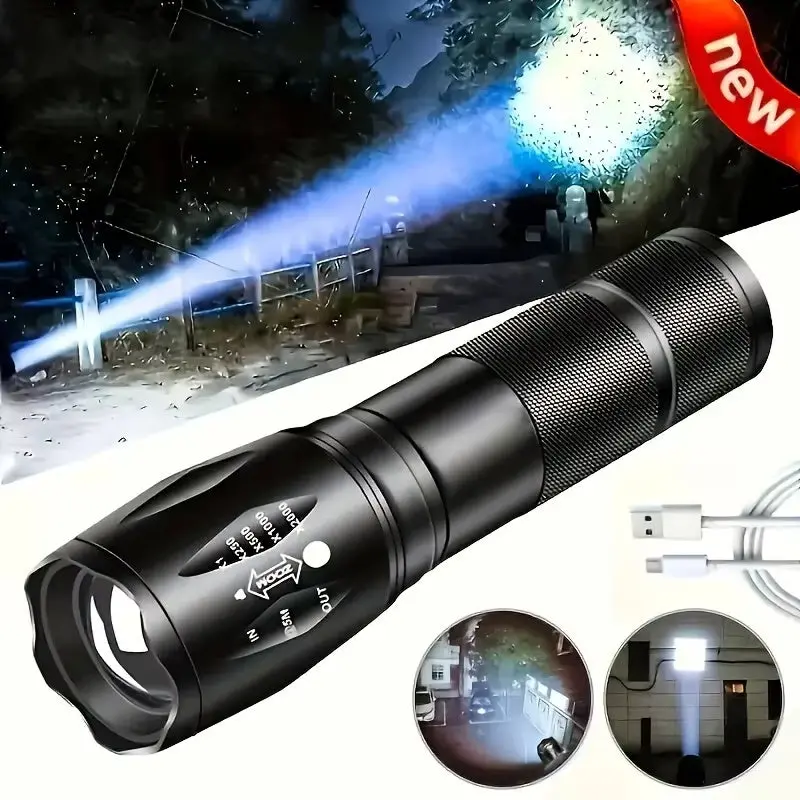 Waterproof Zoomable Led Tactical Flashlight With 5 Lighting Modes For Outdoor Adventures 1