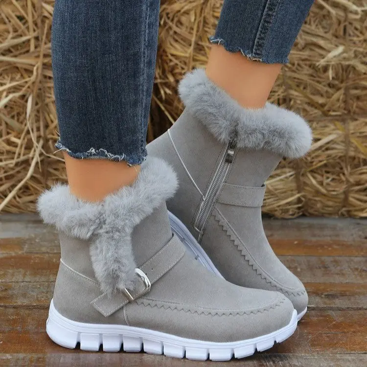 Winter Ankle Boots For Women – Plush-Lined, Buckle-Adorned Snow Boots With Velvet Accent