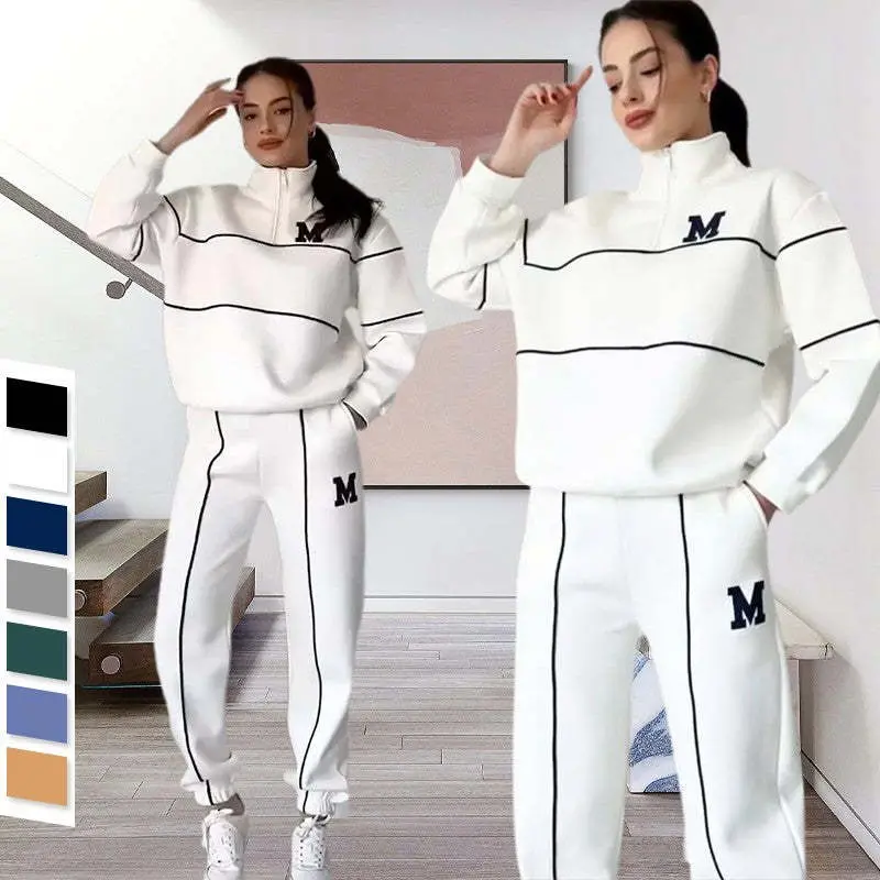 Women’S 2-Piece Lounge Set – Casual Hoodless Sweatshirt & Baggy Sweatpants With Pockets 1