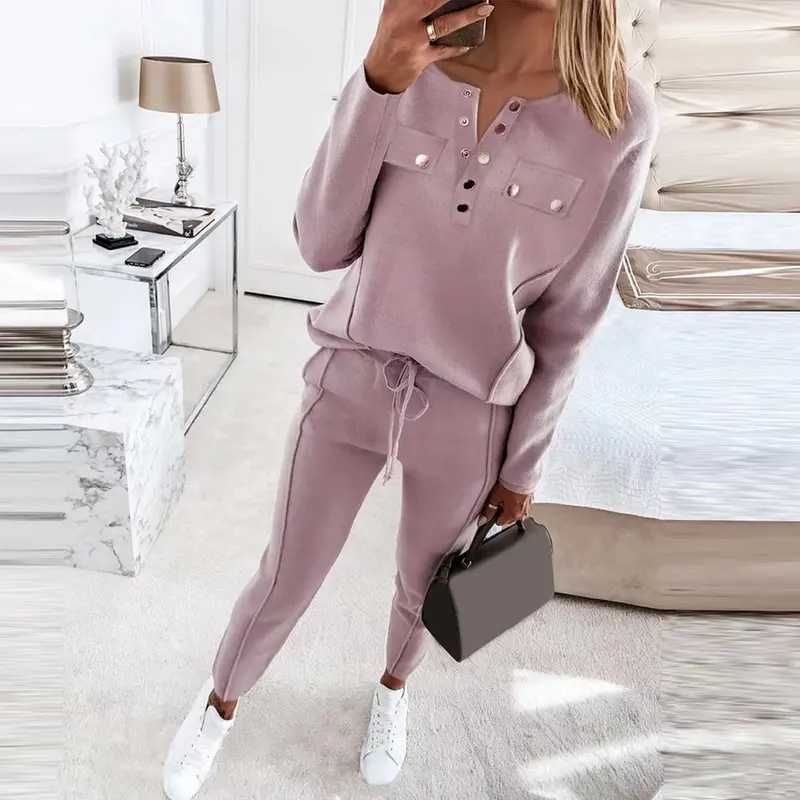 Women’S Autumn-Winter Two-Piece Set – High-Neck Long-Sleeve Top And Matching Trousers 1