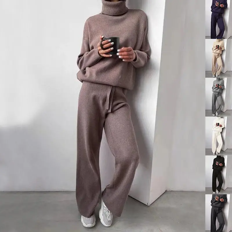 Women'S Casual Turtleneck Sweater & Drawstring Straight-Pant Suit Set 1