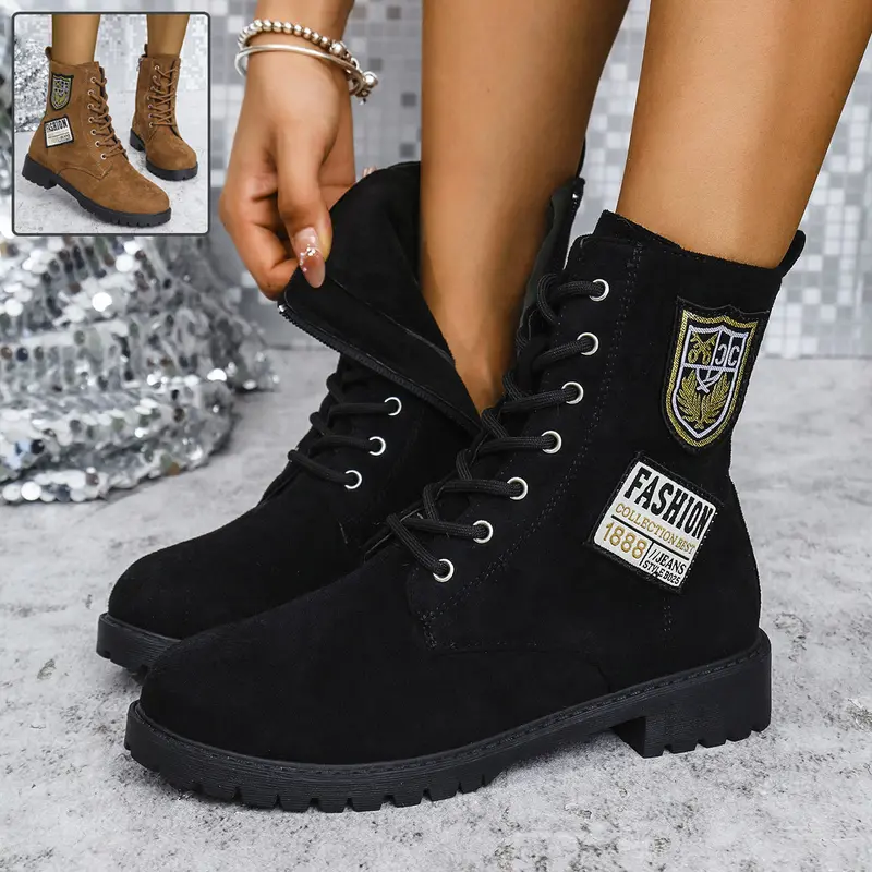 Women’S Chunky Heel Boots – Winter Round-Toe Lace-Up Fashion Boots 1