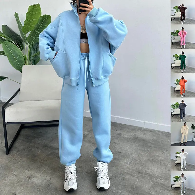 Women’S Fashion Jogging Suit – Stand-Up Collar Zip-Up Cardigan & Drawstring Trousers Tracksuit 1