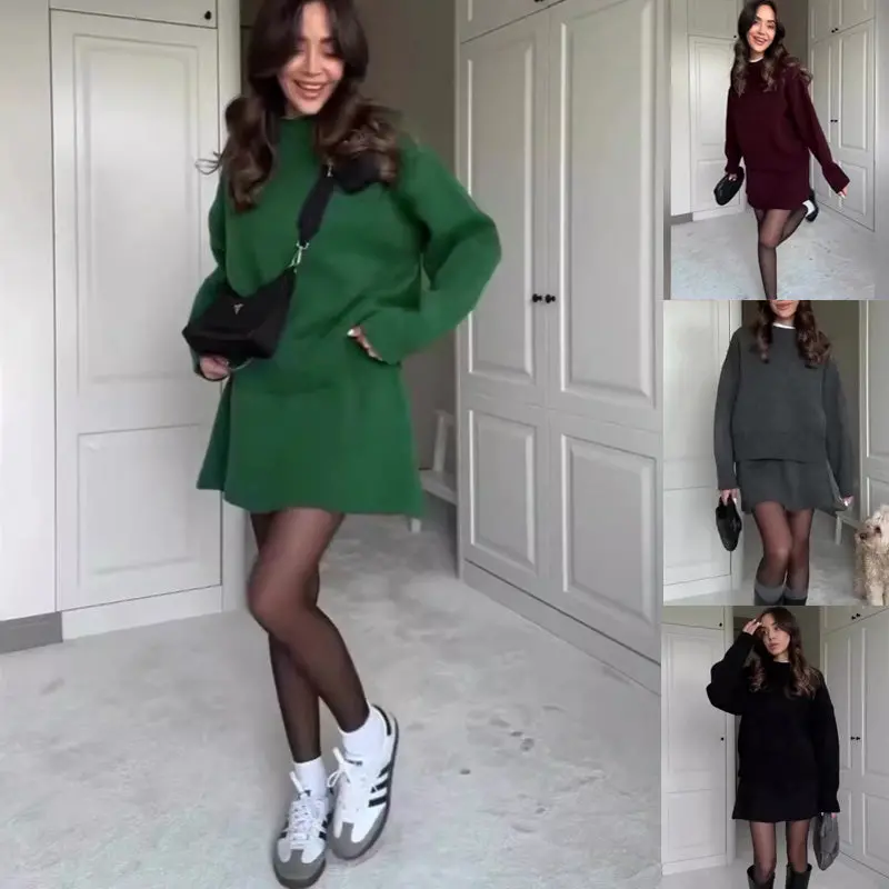 Women'S Knit Sweater & High-Waisted Mini Skirt Two-Piece Outfit 1