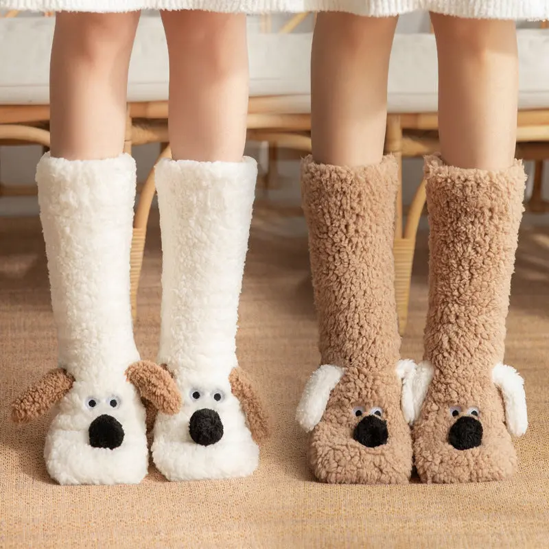 Women’S Plush Cartoon Dog Socks – Cozy Non-Slip Winter Floor Socks With Fun Design 1