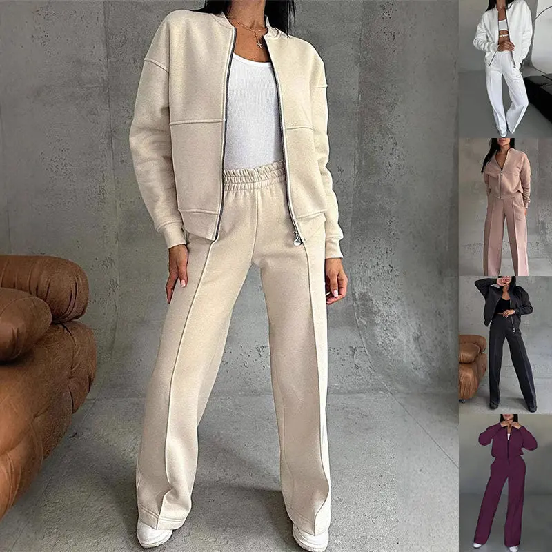 Women’S Two-Piece Sports Set – Zip-Up Jacket & Wide-Leg Pants Activewear Ensemble 1