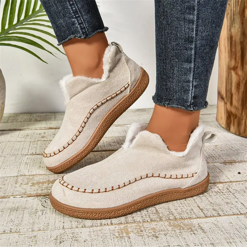 Women’S Velvet Ankle Boots – Flat Winter Suede Boots With Soft Lining And Casual Style