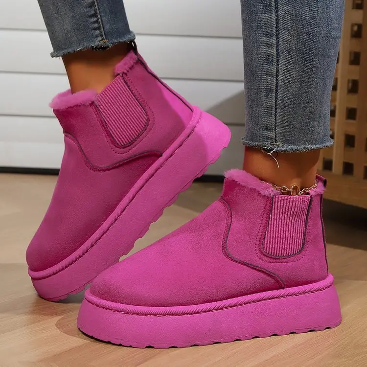 Women'S Warm Snow Boots – Flat, Thick-Sole Cotton Ankle Boots With Round Toe And Plush Lining 1