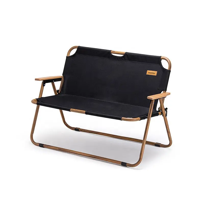 Wood-Grain Style Double Camping Chair With Cup Holders 1