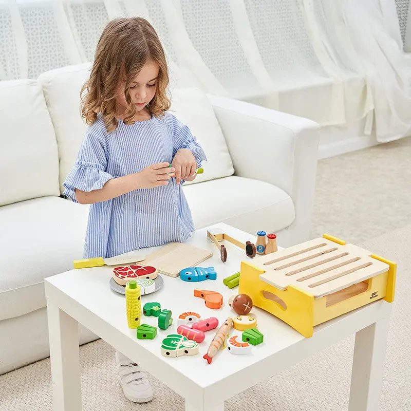 Wooden Magnetic Kitchen Playset – Bbq Toy With Mini Food Storage & Educational Puzzle Elements 1