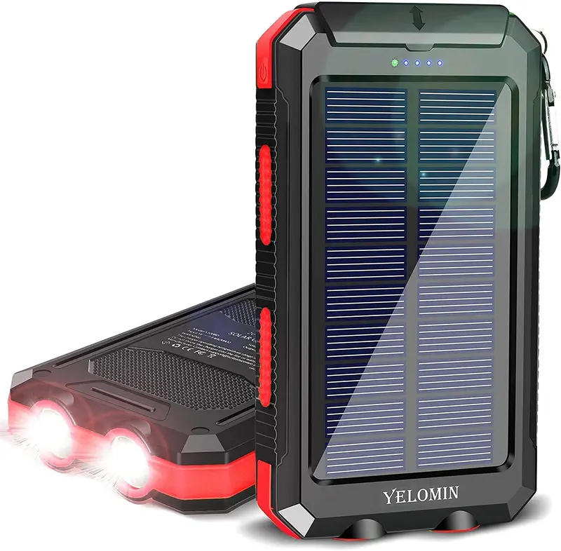 Yelomin Solar Power Bank – 20000Mah Waterproof Portable Charger With Built-In Solar Panel, Dual Usb, Led Flashlight 1