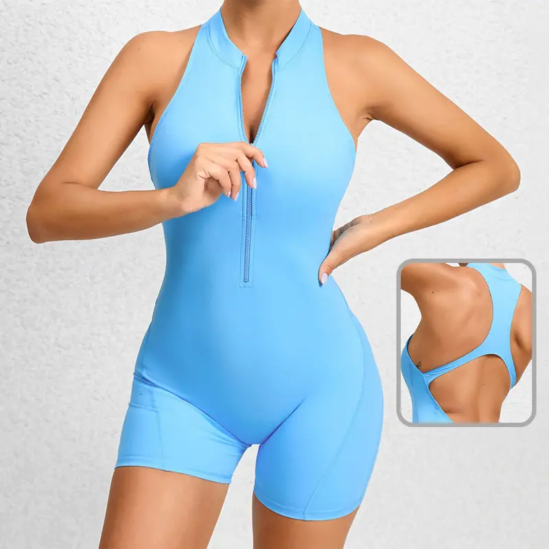 Zip-Front Shapewear Shorts – Sleeveless Tummy-Control Jumpsuit With Lift Support For Workout Wear 1